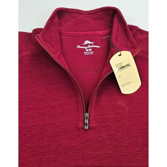 Tommy Bahama Size Medium Mens Burgundy 1/4 Zip Embroidered Chest Logo Sweater - Picture 6 of 12